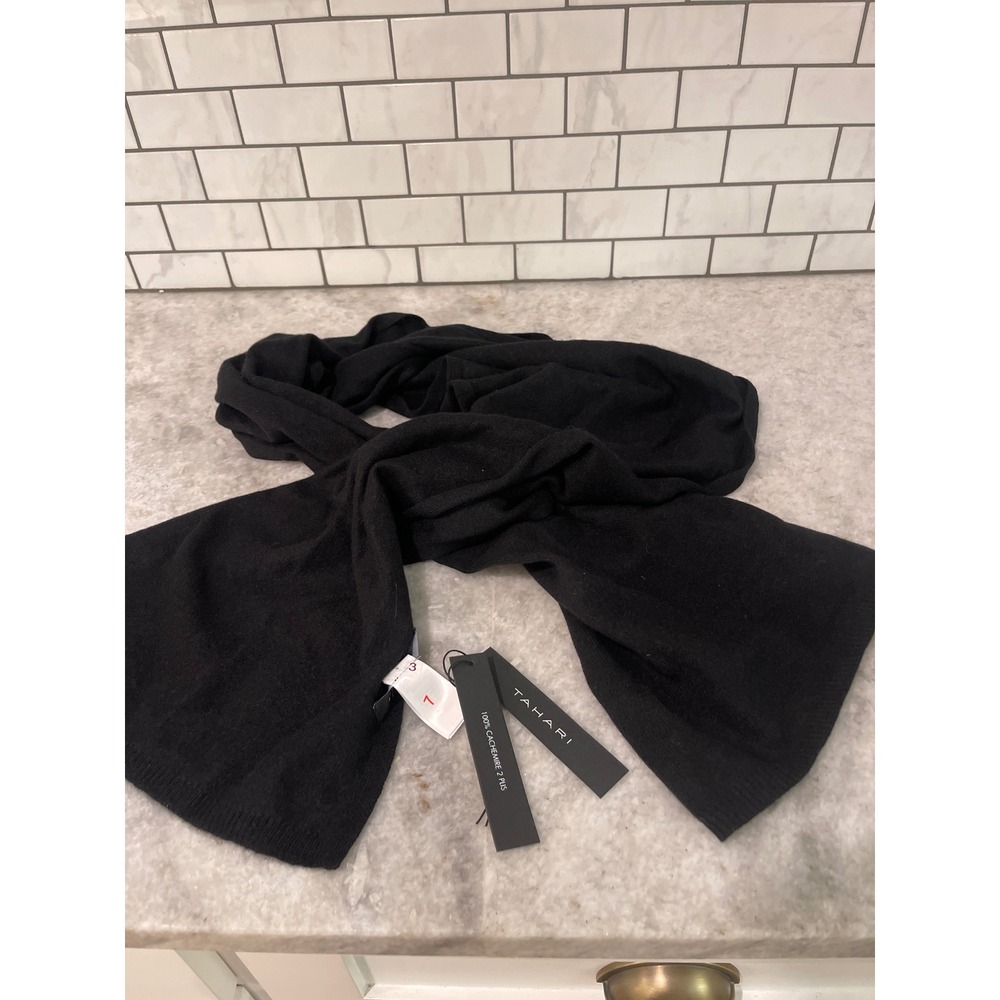 New Tahari Scarf Women OS Black 100% 2-Ply Cashmere Knit Wrap Winter Accessory